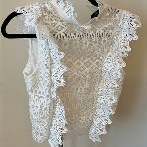 Aqua floral and lace top